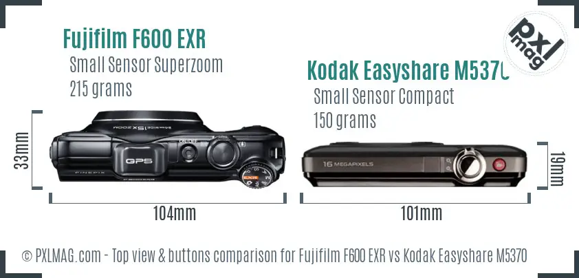 Fujifilm F600 EXR vs Kodak Easyshare M5370 top view buttons comparison