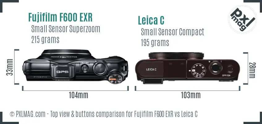 Fujifilm F600 EXR vs Leica C top view buttons comparison