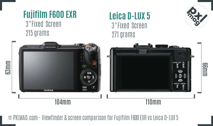 Fujifilm F600 EXR vs Leica D-LUX 5 Screen and Viewfinder comparison