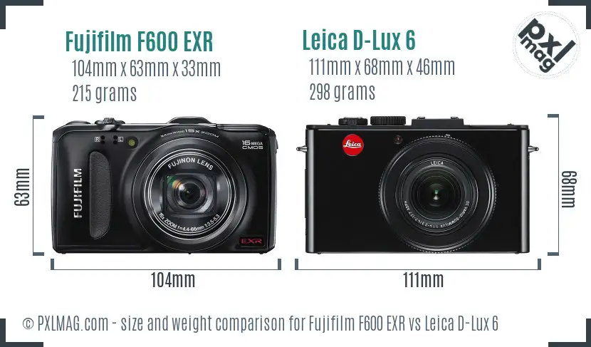 Fujifilm F600 EXR vs Leica D-Lux 6 size comparison