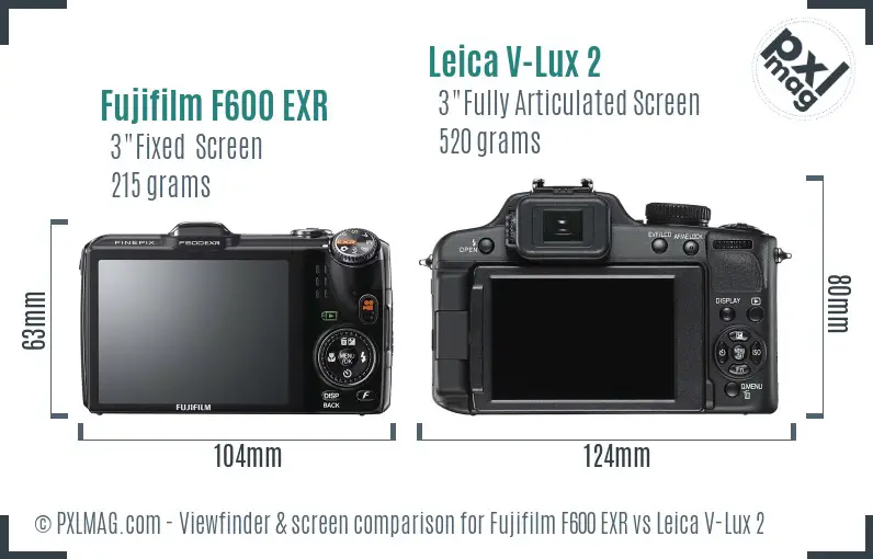 Fujifilm F600 EXR vs Leica V-Lux 2 Screen and Viewfinder comparison