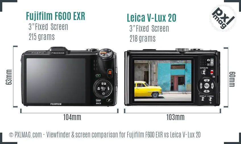 Fujifilm F600 EXR vs Leica V-Lux 20 Screen and Viewfinder comparison