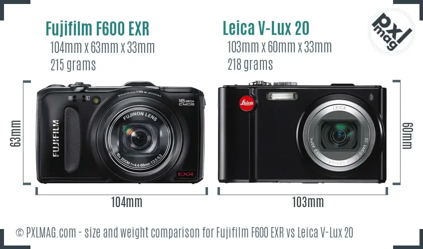 Fujifilm F600 EXR vs Leica V-Lux 20 size comparison