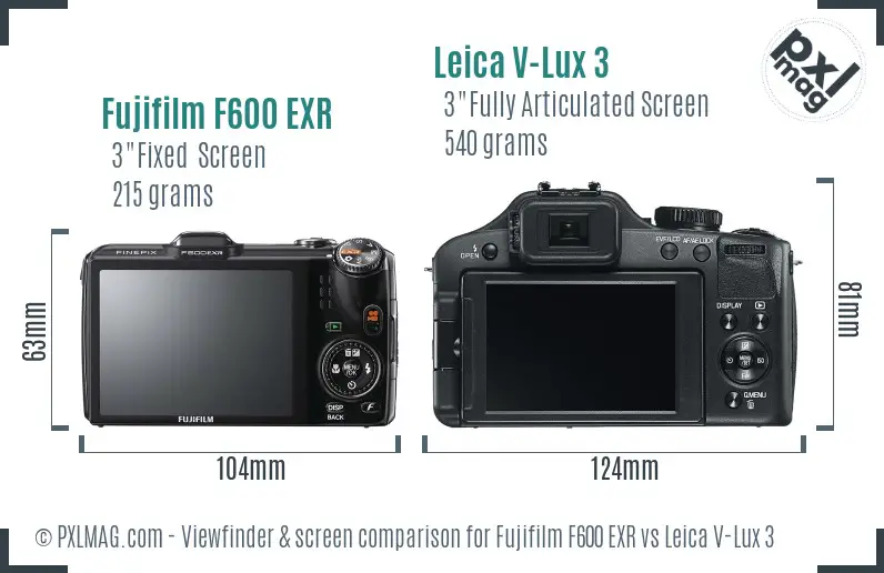 Fujifilm F600 EXR vs Leica V-Lux 3 Screen and Viewfinder comparison