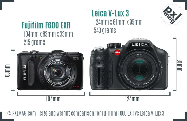 Fujifilm F600 EXR vs Leica V-Lux 3 size comparison