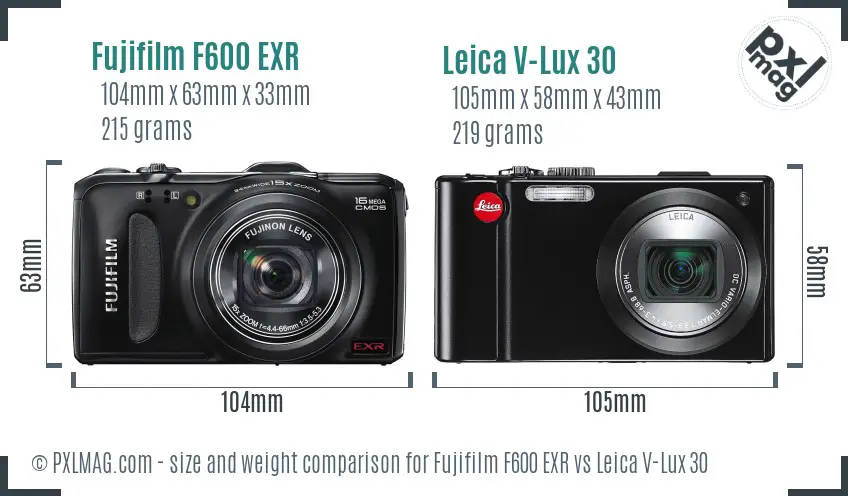 Fujifilm F600 EXR vs Leica V-Lux 30 size comparison Fujifilm F600 EXR vs Leica V-Lux 30 size comparison