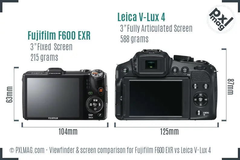 Fujifilm F600 EXR vs Leica V-Lux 4 Screen and Viewfinder comparison