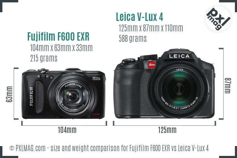 Fujifilm F600 EXR vs Leica V-Lux 4 size comparison