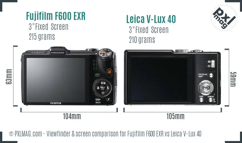 Fujifilm F600 EXR vs Leica V-Lux 40 Screen and Viewfinder comparison