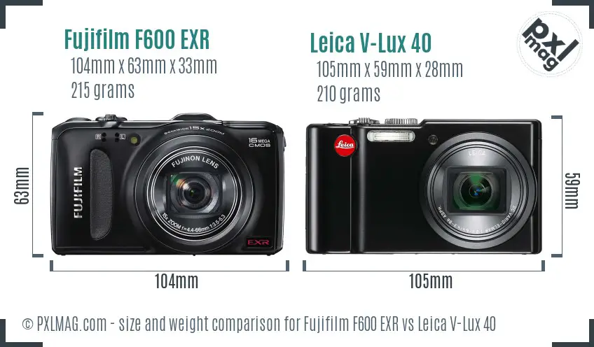 Fujifilm F600 EXR vs Leica V-Lux 40 size comparison