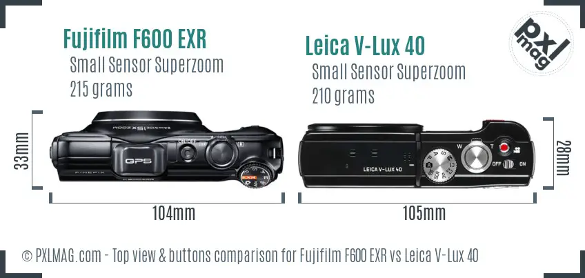 Fujifilm F600 EXR vs Leica V-Lux 40 top view buttons comparison