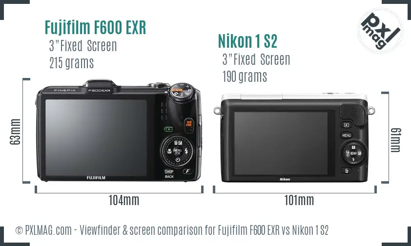 Fujifilm F600 EXR vs Nikon 1 S2 Screen and Viewfinder comparison