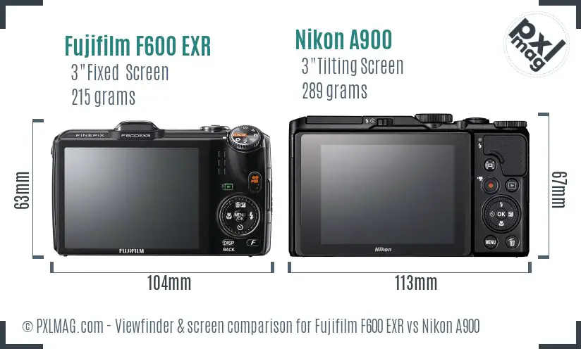 Fujifilm F600 EXR vs Nikon A900 Screen and Viewfinder comparison