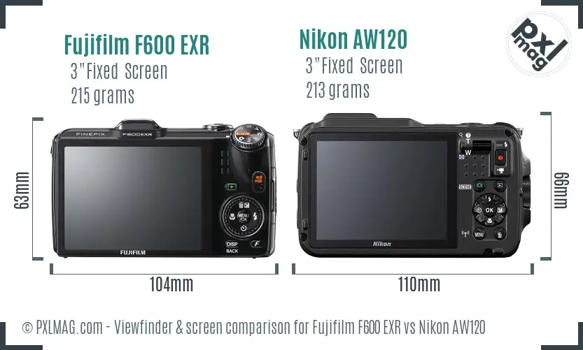 Fujifilm F600 EXR vs Nikon AW120 Screen and Viewfinder comparison