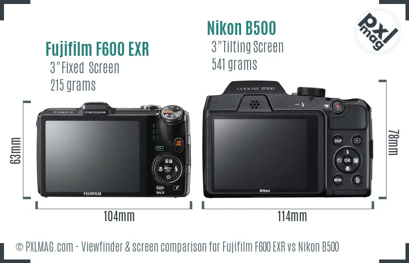 Fujifilm F600 EXR vs Nikon B500 Screen and Viewfinder comparison