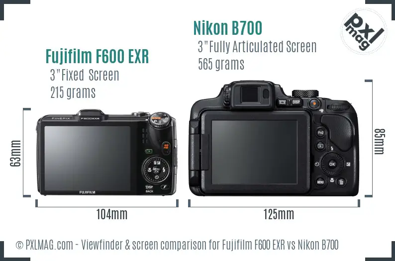 Fujifilm F600 EXR vs Nikon B700 Screen and Viewfinder comparison