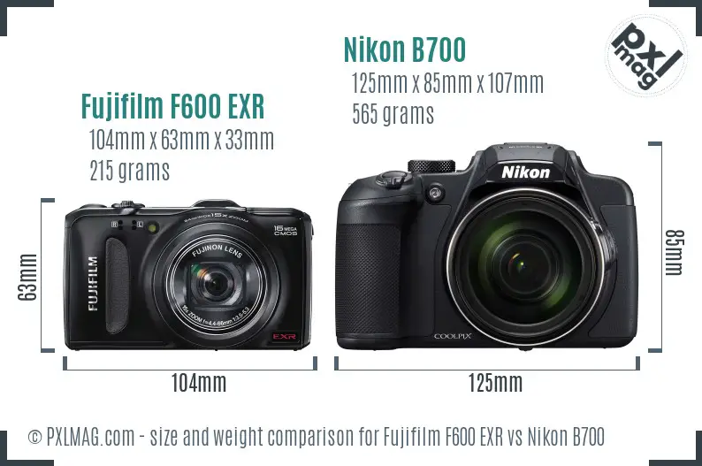 Fujifilm F600 EXR vs Nikon B700 size comparison