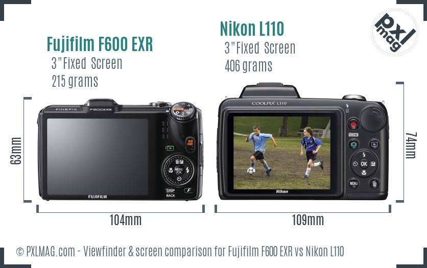 Fujifilm F600 EXR vs Nikon L110 Screen and Viewfinder comparison