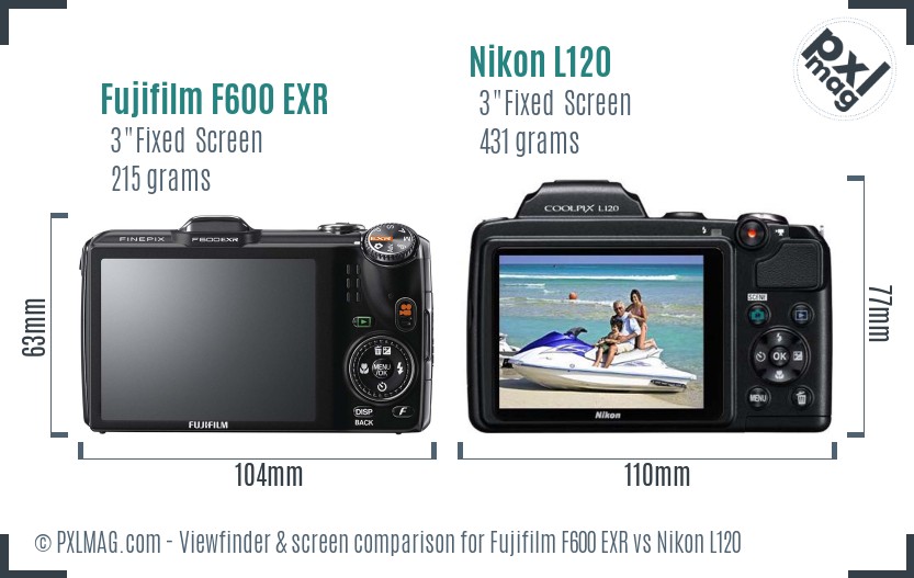 Fujifilm F600 EXR vs Nikon L120 Screen and Viewfinder comparison