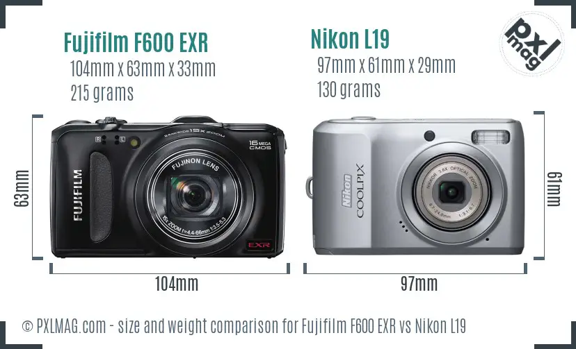 Fujifilm F600 EXR vs Nikon L19 size comparison Fujifilm F600 EXR vs Nikon L19 size comparison