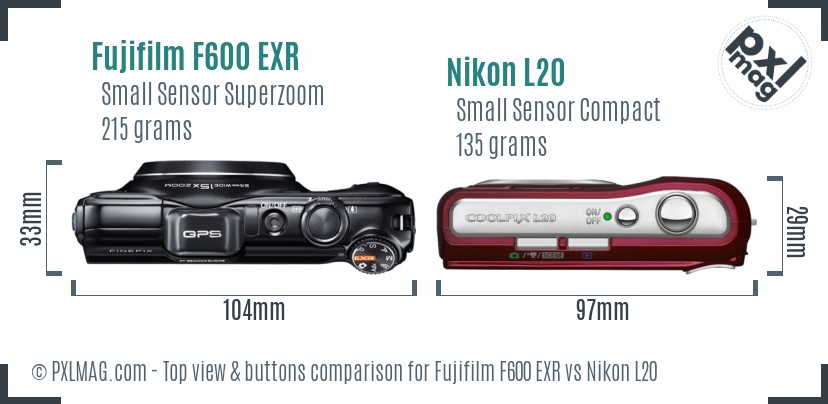 Fujifilm F600 EXR vs Nikon L20 top view buttons comparison