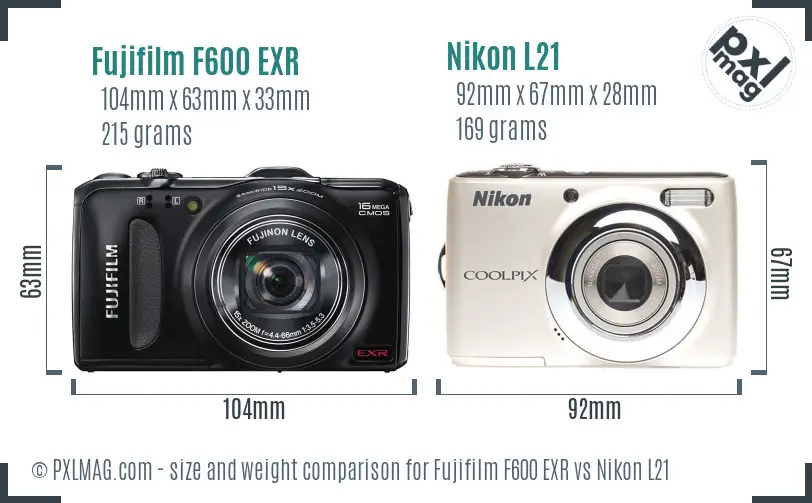 Fujifilm F600 EXR vs Nikon L21 size comparison