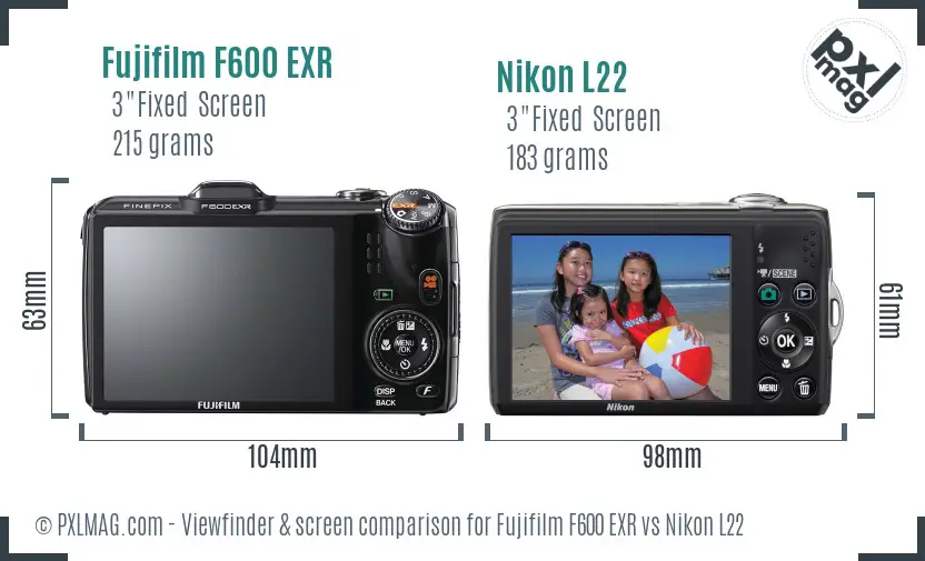 Fujifilm F600 EXR vs Nikon L22 Screen and Viewfinder comparison Fujifilm F600 EXR vs Nikon L22 Screen and Viewfinder comparison