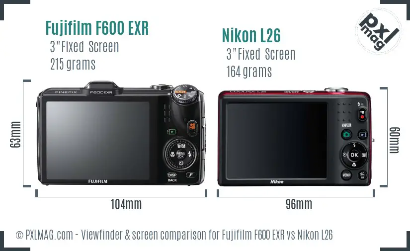 Fujifilm F600 EXR vs Nikon L26 Screen and Viewfinder comparison