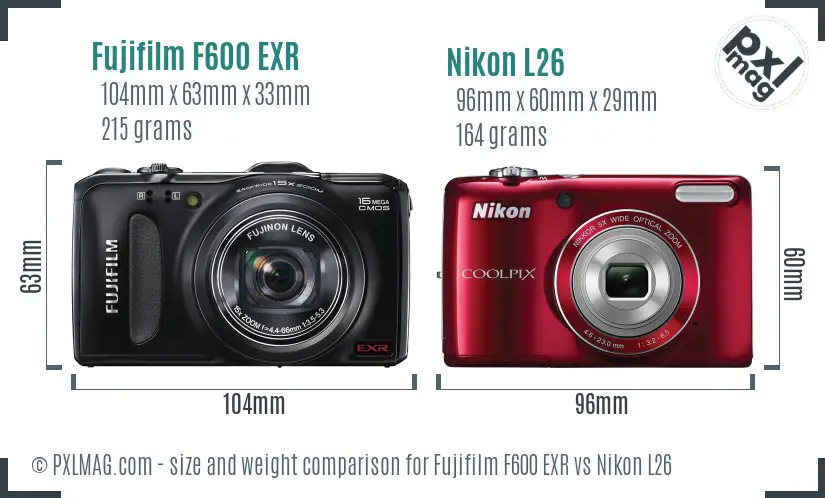 Fujifilm F600 EXR vs Nikon L26 size comparison