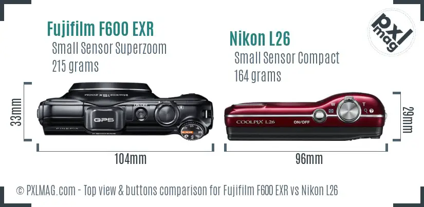 Fujifilm F600 EXR vs Nikon L26 top view buttons comparison