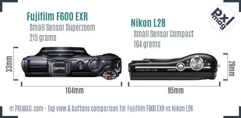 Fujifilm F600 EXR vs Nikon L28 top view buttons comparison