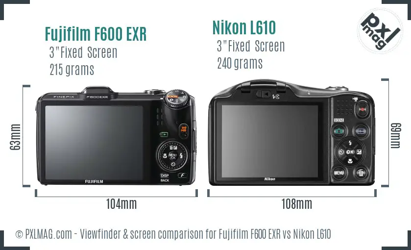 Fujifilm F600 EXR vs Nikon L610 Screen and Viewfinder comparison