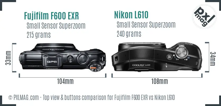 Fujifilm F600 EXR vs Nikon L610 top view buttons comparison
