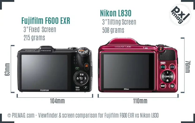 Fujifilm F600 EXR vs Nikon L830 Screen and Viewfinder comparison Fujifilm F600 EXR vs Nikon L830 Screen and Viewfinder comparison