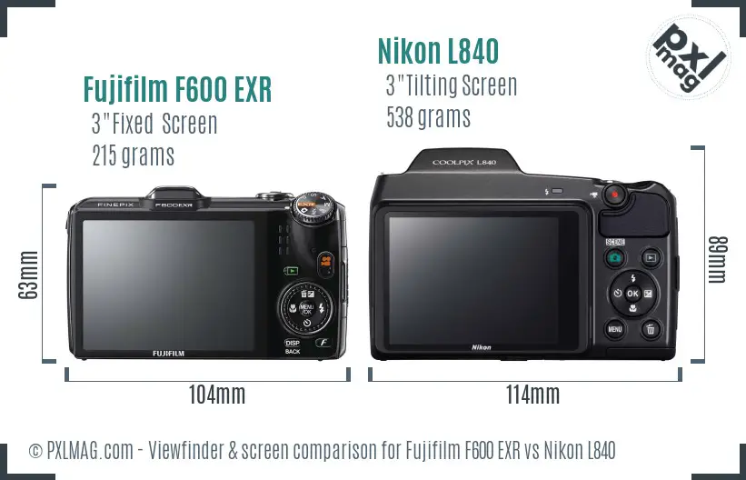 Fujifilm F600 EXR vs Nikon L840 Screen and Viewfinder comparison