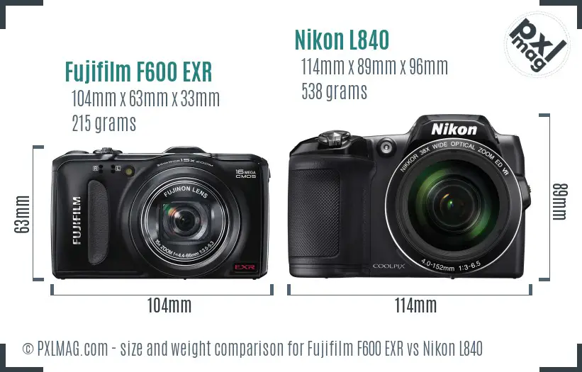 Fujifilm F600 EXR vs Nikon L840 size comparison
