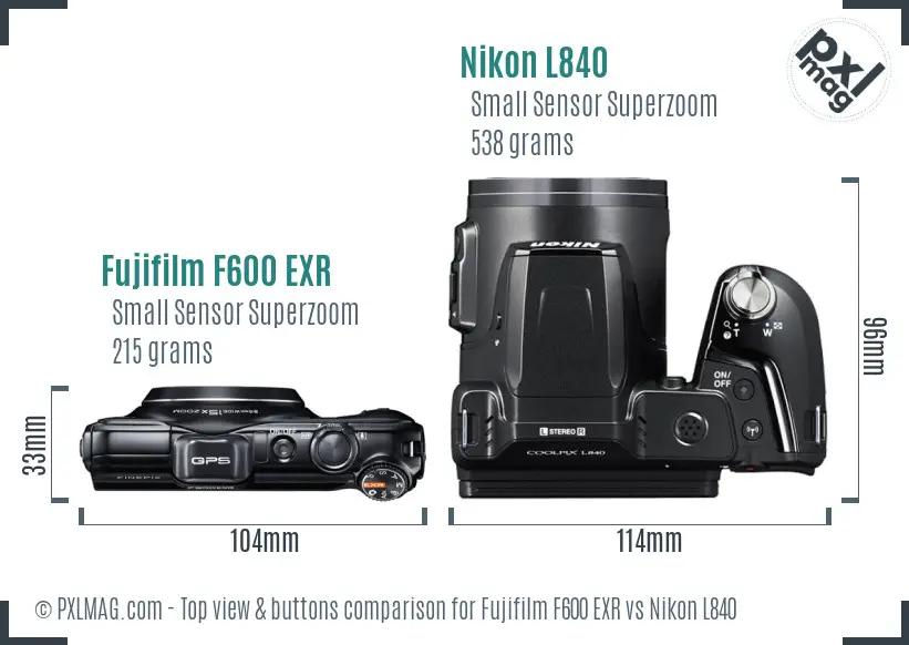 Fujifilm F600 EXR vs Nikon L840 top view buttons comparison