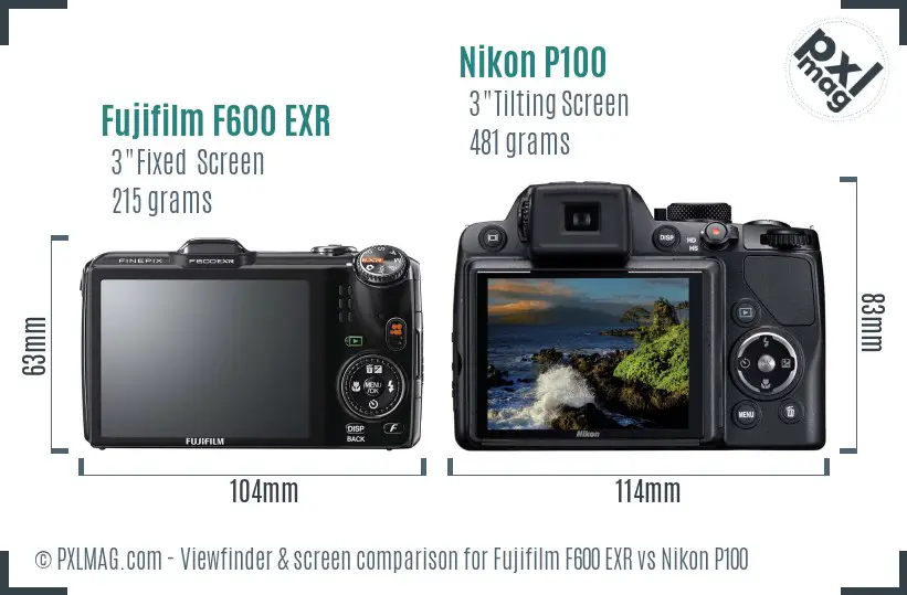 Fujifilm F600 EXR vs Nikon P100 Screen and Viewfinder comparison