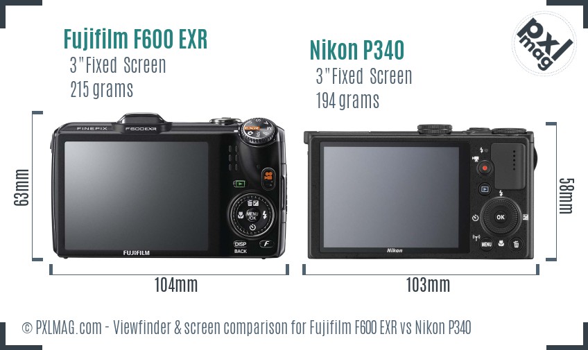 Fujifilm F600 EXR vs Nikon P340 Screen and Viewfinder comparison