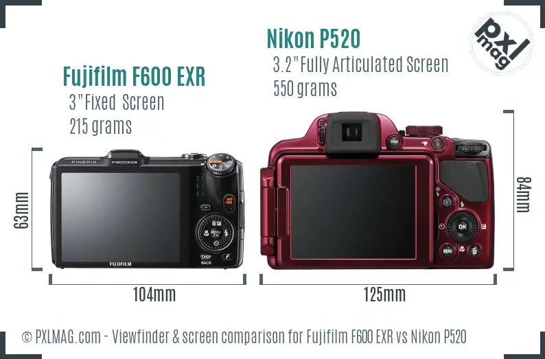Fujifilm F600 EXR vs Nikon P520 Screen and Viewfinder comparison