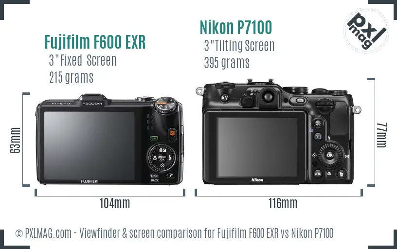 Fujifilm F600 EXR vs Nikon P7100 Screen and Viewfinder comparison