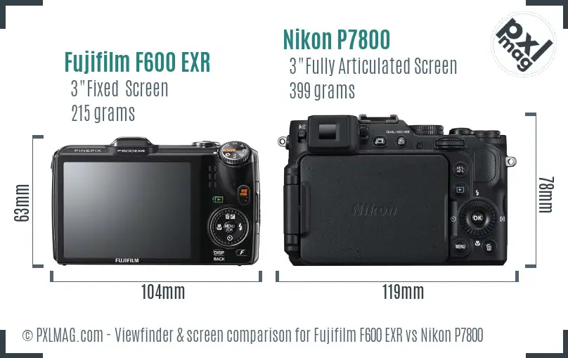 Fujifilm F600 EXR vs Nikon P7800 Screen and Viewfinder comparison Fujifilm F600 EXR vs Nikon P7800 Screen and Viewfinder comparison