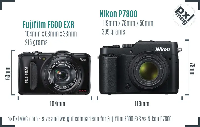 Fujifilm F600 EXR vs Nikon P7800 size comparison Fujifilm F600 EXR vs Nikon P7800 size comparison