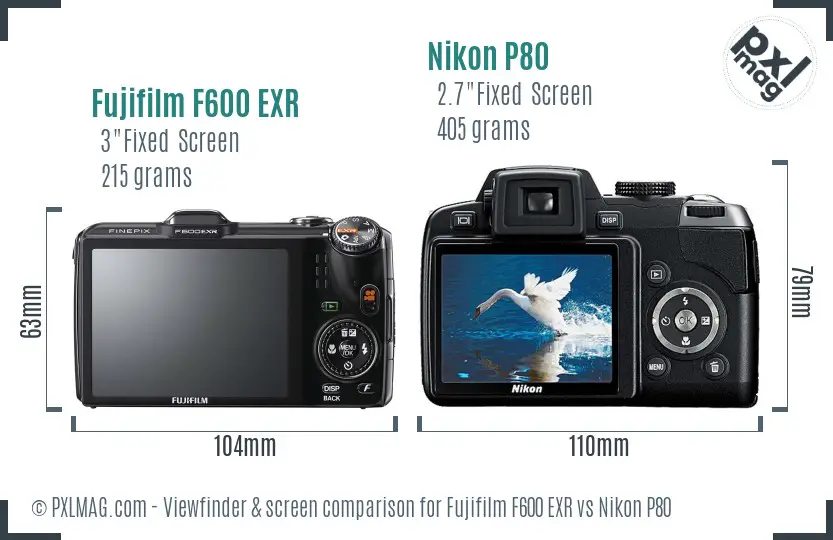 Fujifilm F600 EXR vs Nikon P80 Screen and Viewfinder comparison
