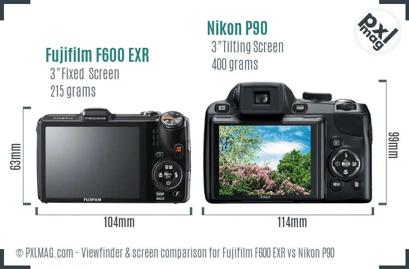 Fujifilm F600 EXR vs Nikon P90 Screen and Viewfinder comparison