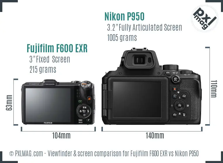 Fujifilm F600 EXR vs Nikon P950 Screen and Viewfinder comparison