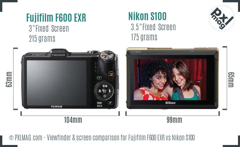 Fujifilm F600 EXR vs Nikon S100 Screen and Viewfinder comparison