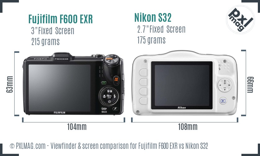 Fujifilm F600 EXR vs Nikon S32 Screen and Viewfinder comparison