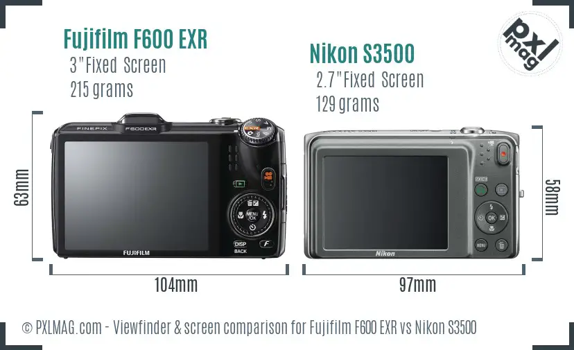 Fujifilm F600 EXR vs Nikon S3500 Screen and Viewfinder comparison