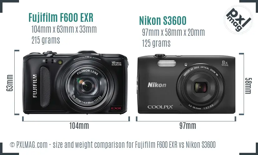 Fujifilm F600 EXR vs Nikon S3600 size comparison Fujifilm F600 EXR vs Nikon S3600 size comparison